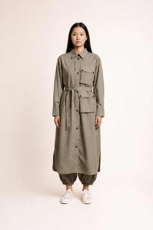 Nomad Maxi Shirt Dress - Olive Mirage