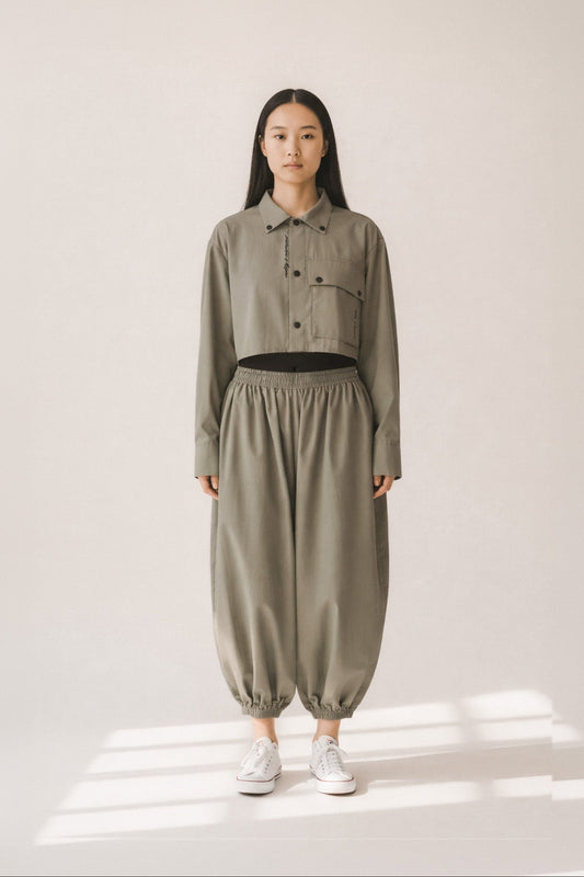 Nomad Cropped Dress Shirt - Olive Mirage
